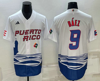 Mens Puerto Rico Baseball #9 Javier Baez White 2023 World Baseball Classic Stitched Jerseys->2023 world baseball classic->MLB Jersey